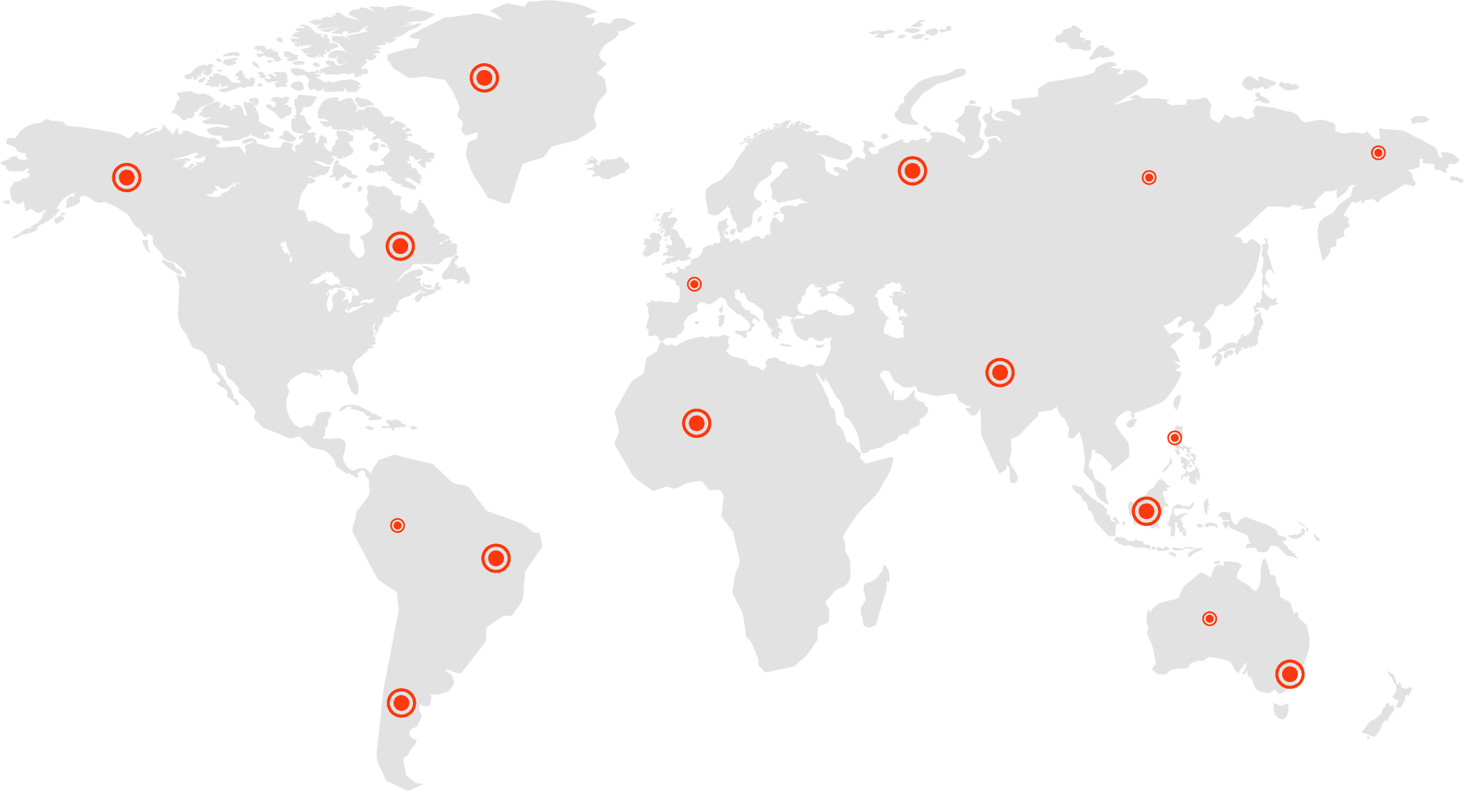A map of the world with red dots on it.
