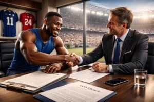 International athlete signing professional contract with US sports team