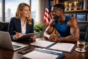 Immigration lawyer advising international athlete about US sports visa