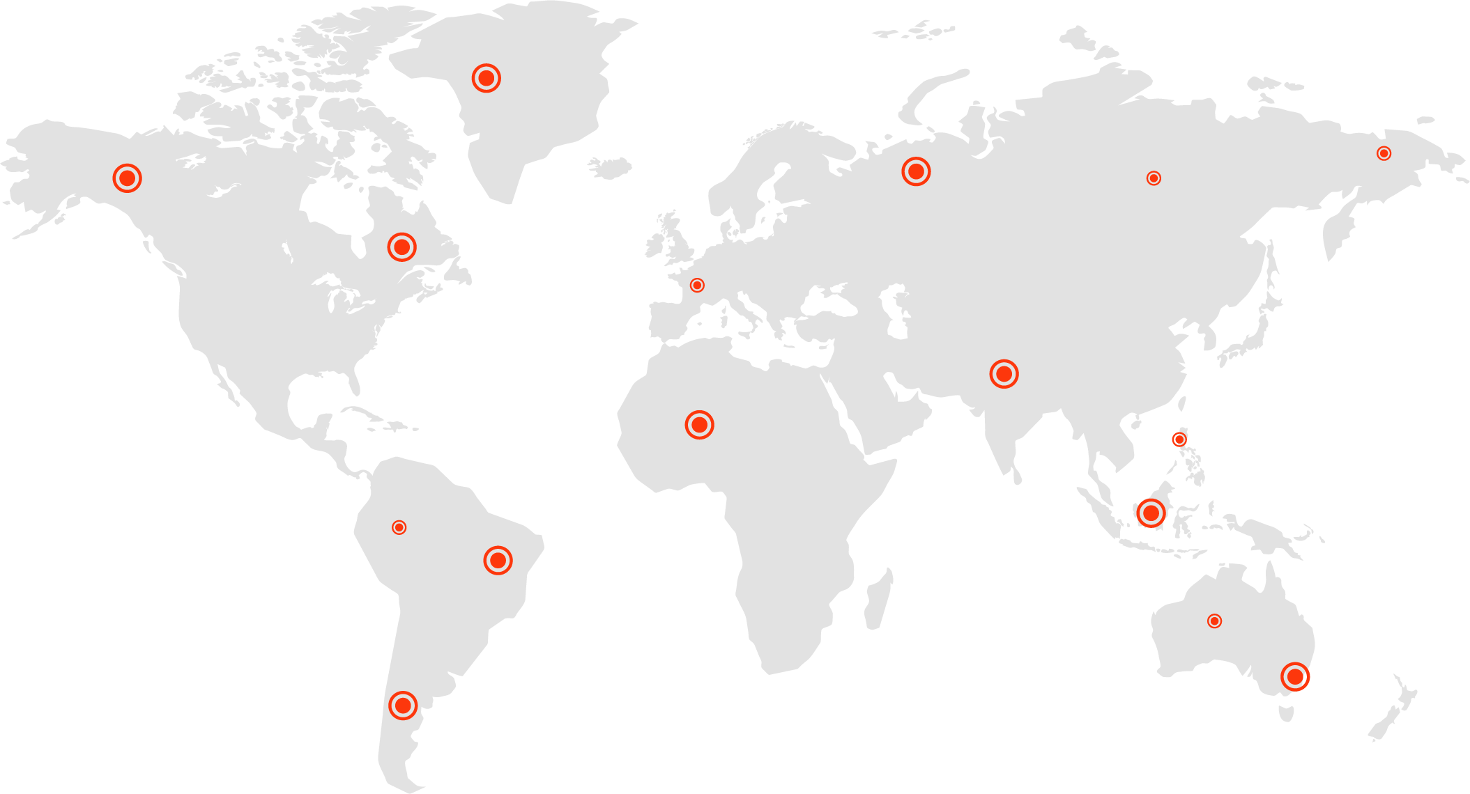 Um mapa do mundo com pontos vermelhos.